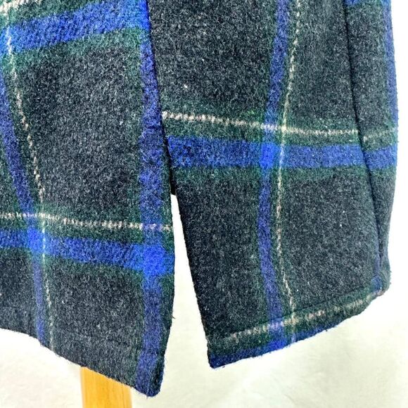 Dee Dee Wool Gray Blue Plaid Mini Skirt Pockets Side Slit Womens L Preppy Grunge - Picture 3 of 8